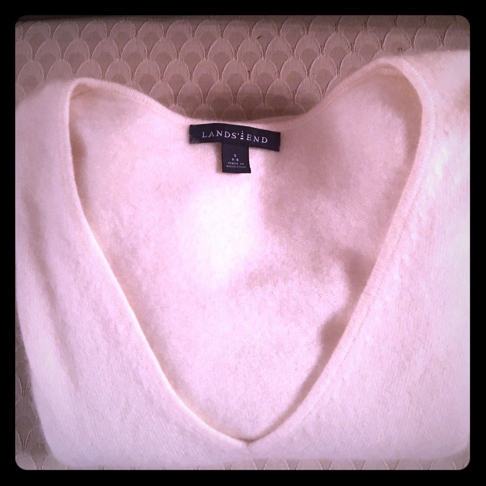 LANDSEND CASHMERE V-NECK SWEATER SHIRT S 6-8